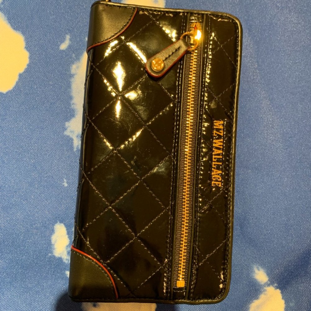 MZ Wallace Brand New Downtown Crosby Wallet Black Lacquer